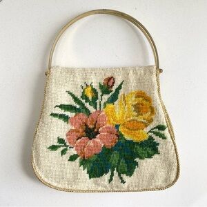Vintage Floral Needlepoint Purse